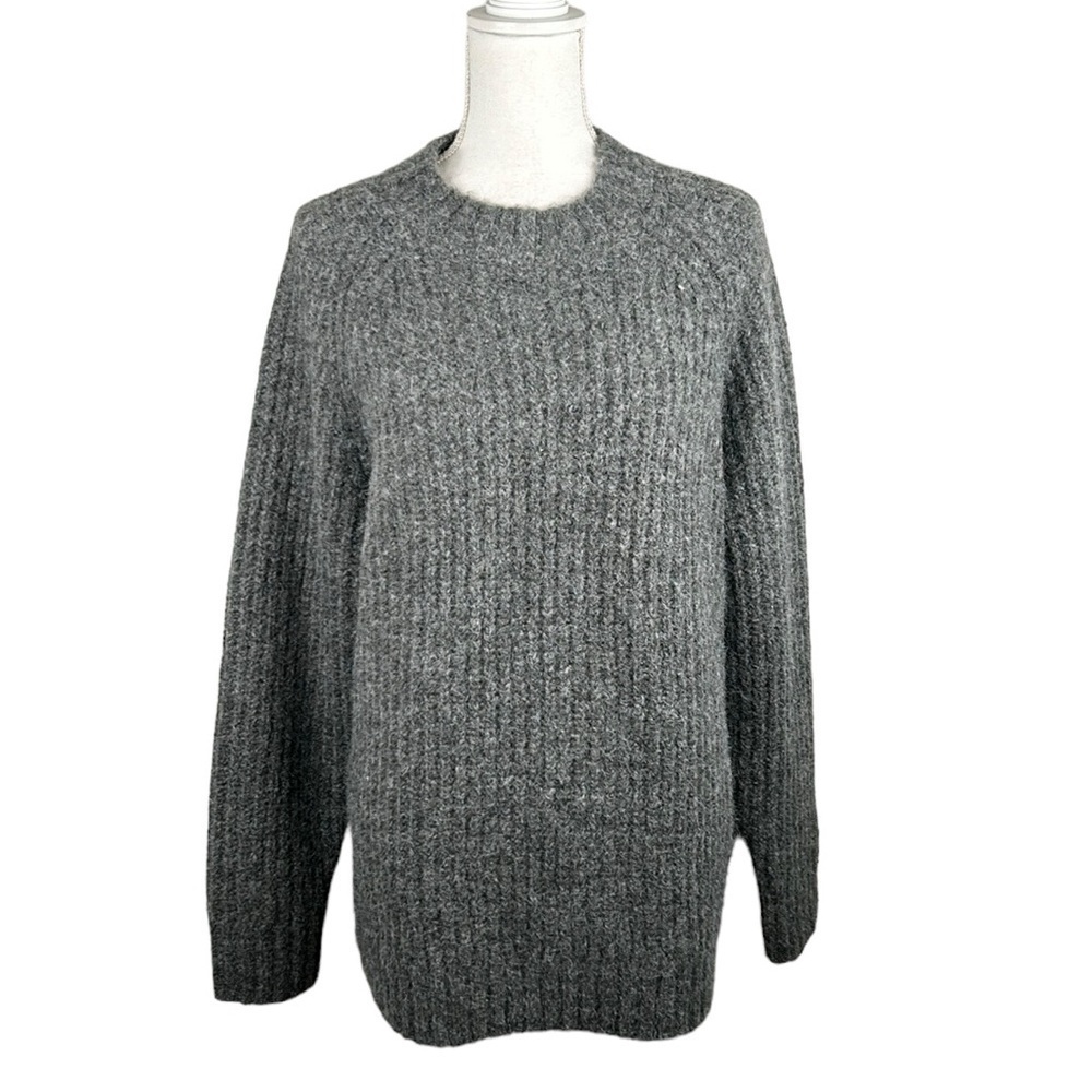 Uniqlo‎ Wool Blend Gray Ribbed Crewneck Long Sleeve Oversized Sweater Size XL